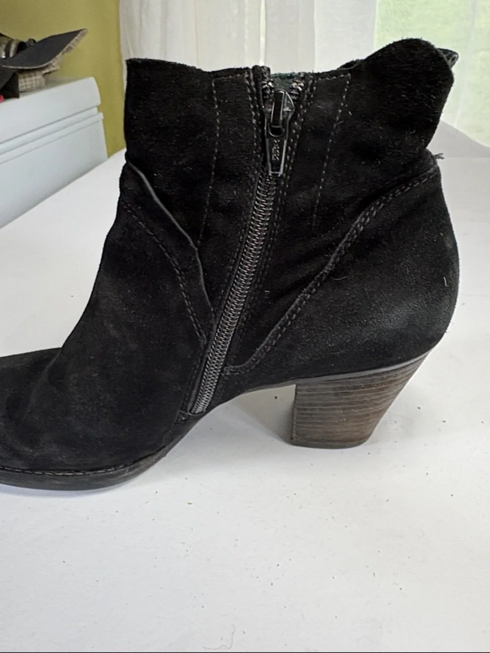 Paul Green Black Suede Ankle Booties with Stacked Heel 5.5